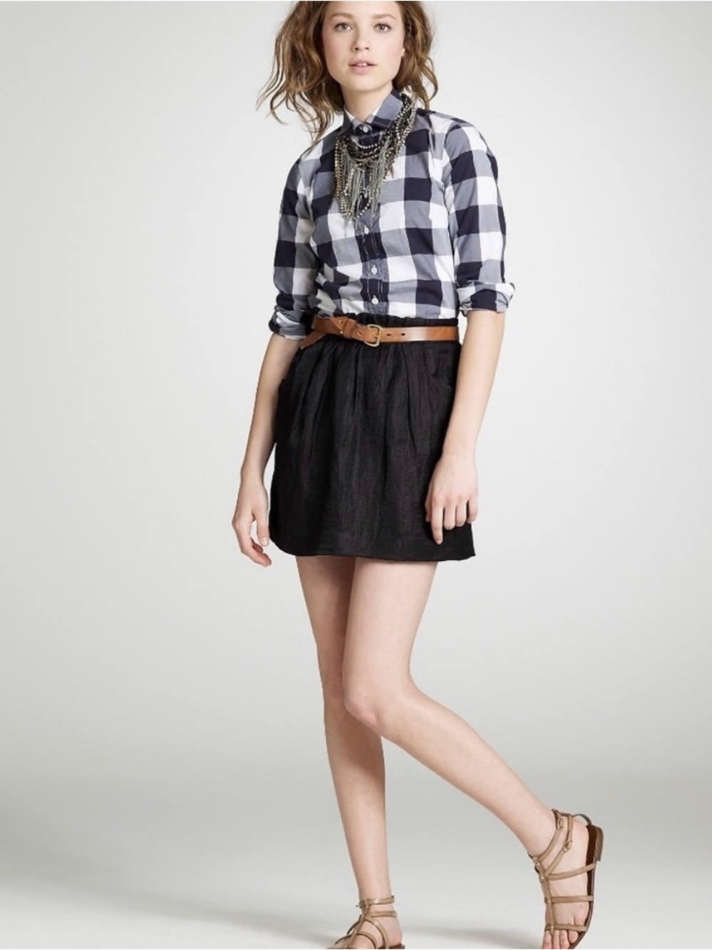 J Crew Linen Charter Skirt in Black. Size 0